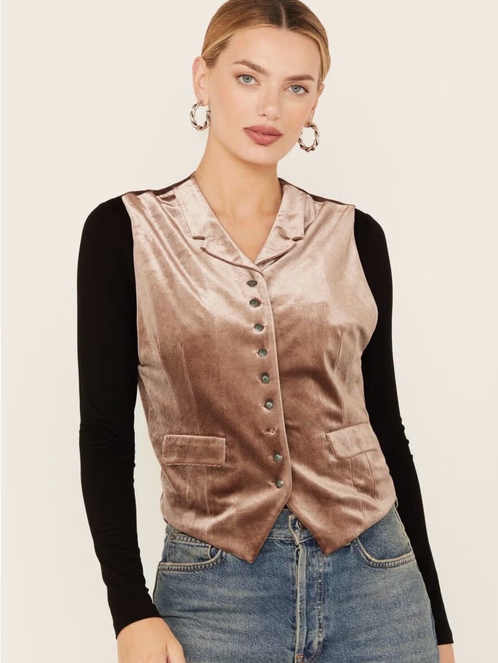 NWT Tasha Polizzi Blush-Taupe Satin-Look Larkin Vest size L